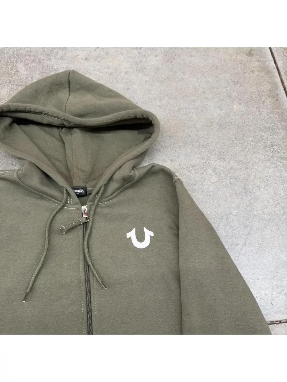 vintage true religion buddha olive green zip up hoodie size medium